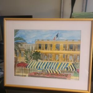 Framed Watercolor Painting with Gold Frame